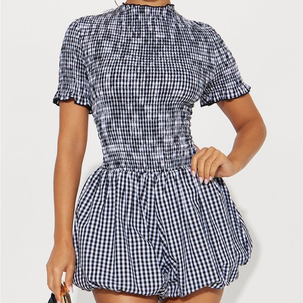 Black and White Gingham Romper